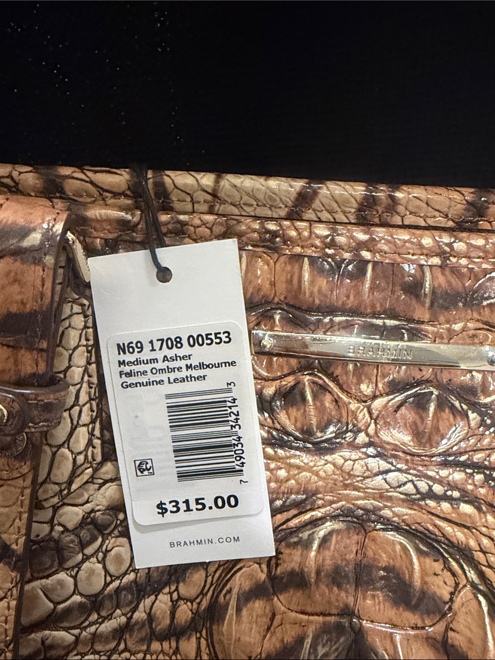 Croc-Embossed Large Tote Bag in Brown - Picture 2 of 3